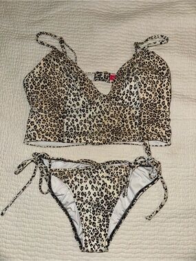 Victoria’s Secret Leopard Print Longline Bikini Top and Tie-Side Bottom